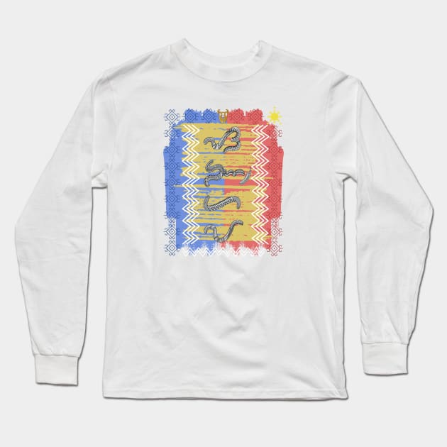 Philippine Flag / Baybayin word Sanghaya (Dignity) Long Sleeve T-Shirt by Pirma Pinas